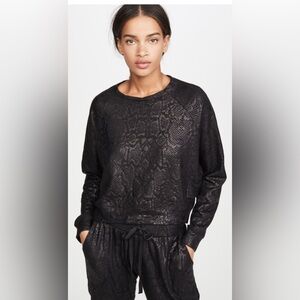 Terez Foil Crew Neck Sweatshirt Black Foil Snakeskin, Small NWT